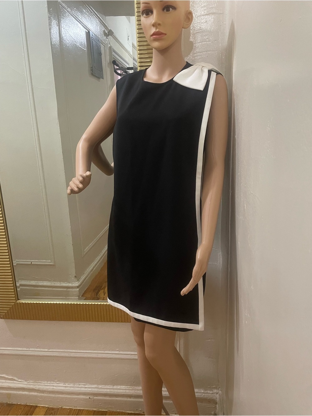 Ted Baker Black Mini Dress with White Trim and Bow
